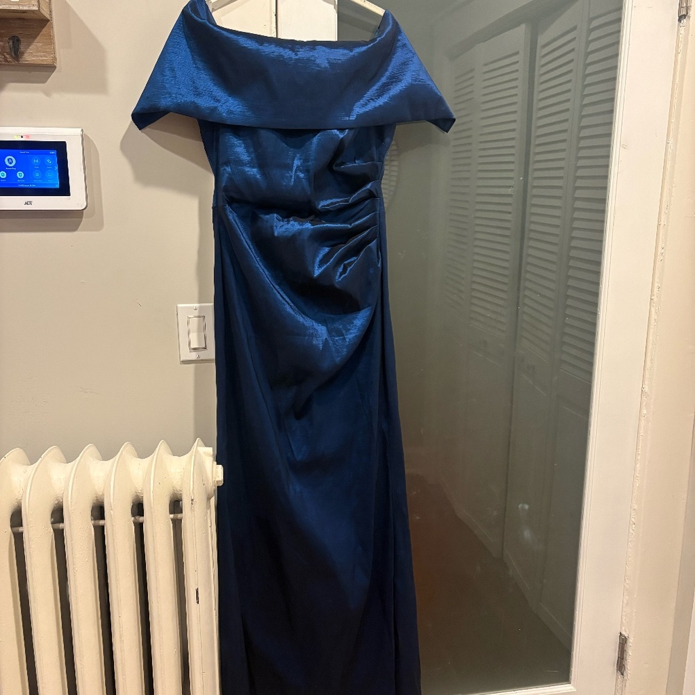 Vince Camuto Metallic Deep Blue Off the Shoulder Dress, Size 10